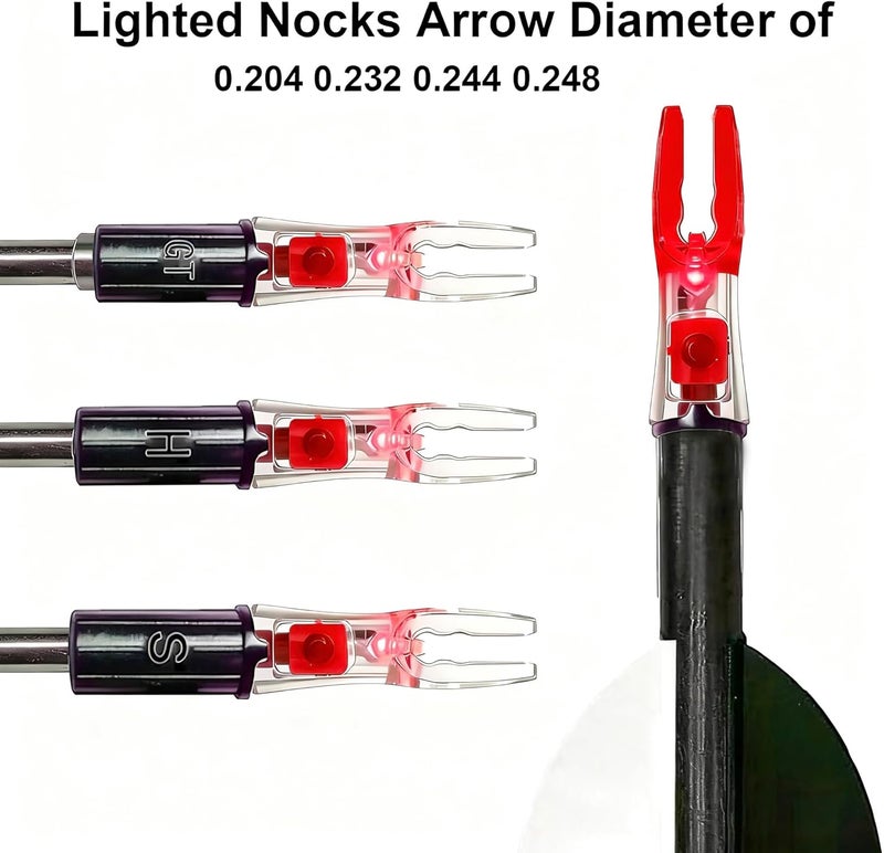 LightingU NoxDyn 12pcs X Lighted Nocks for Arrows with .205'' .232'' .244'' .248'' Inside Diameter with H, S, GT Bushings, High-Visibility Light Up Nocks with ON/Off Switch for Archery - Image 2